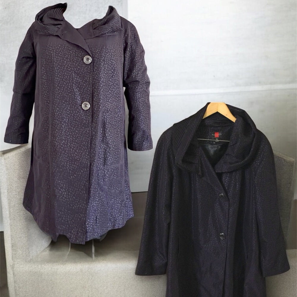 Rare Vtg Gallery 1X Deep Purple Rain Coat w Wide Shawl Cowl Collar